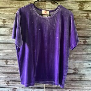 Quacker Factory Women's Short-Sleeved Top Size L Purple Velvet Embellished